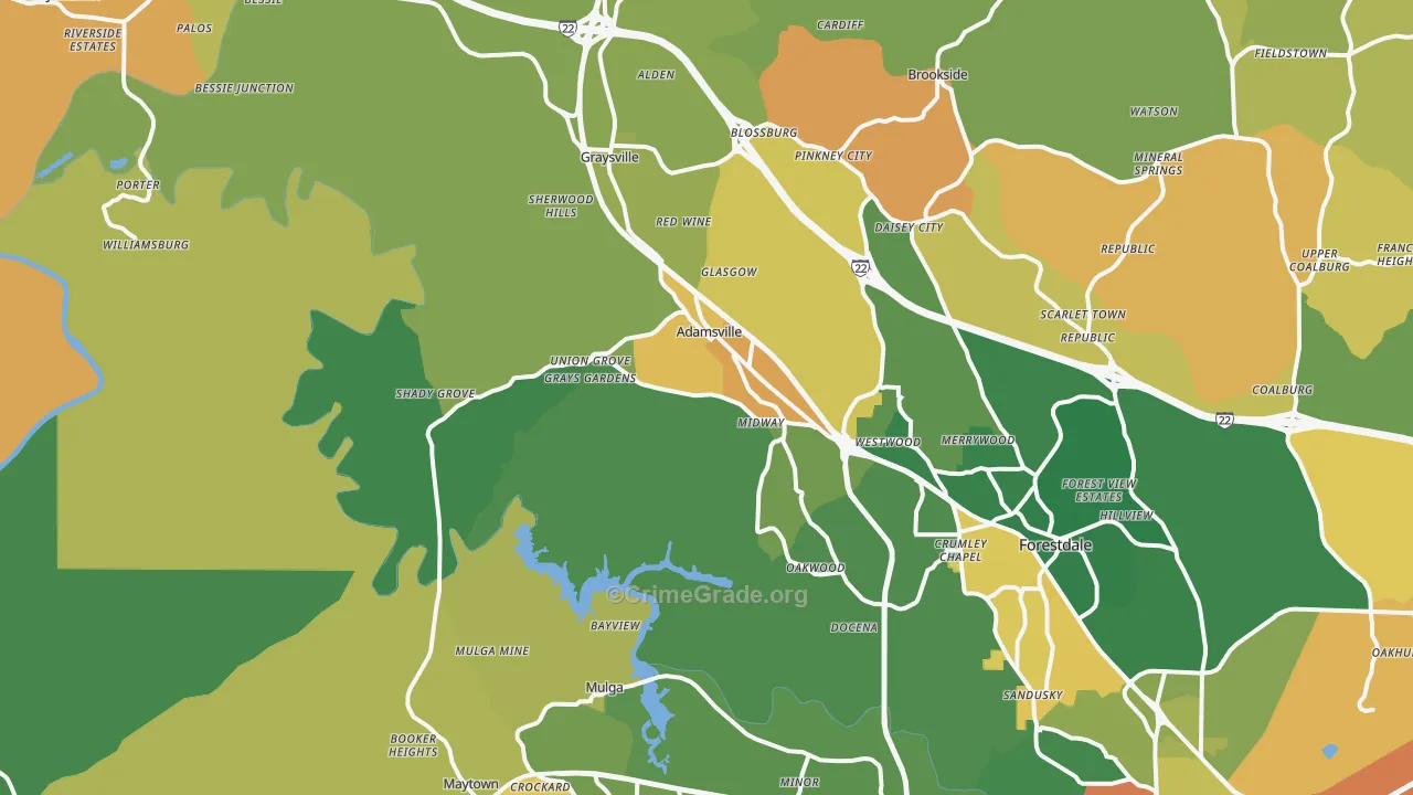 Adamsville, AL Map of Drug-Related Crime Rates