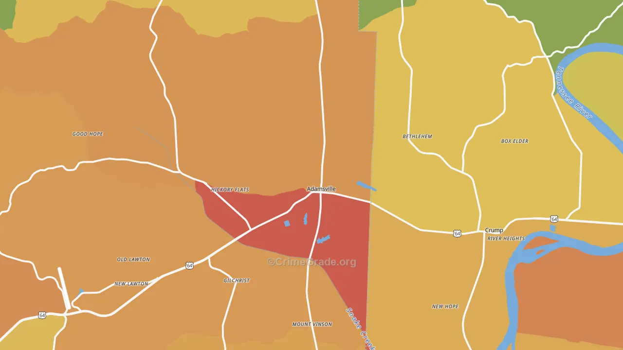Adamsville, TN Map of Drug-Related Crime Rates