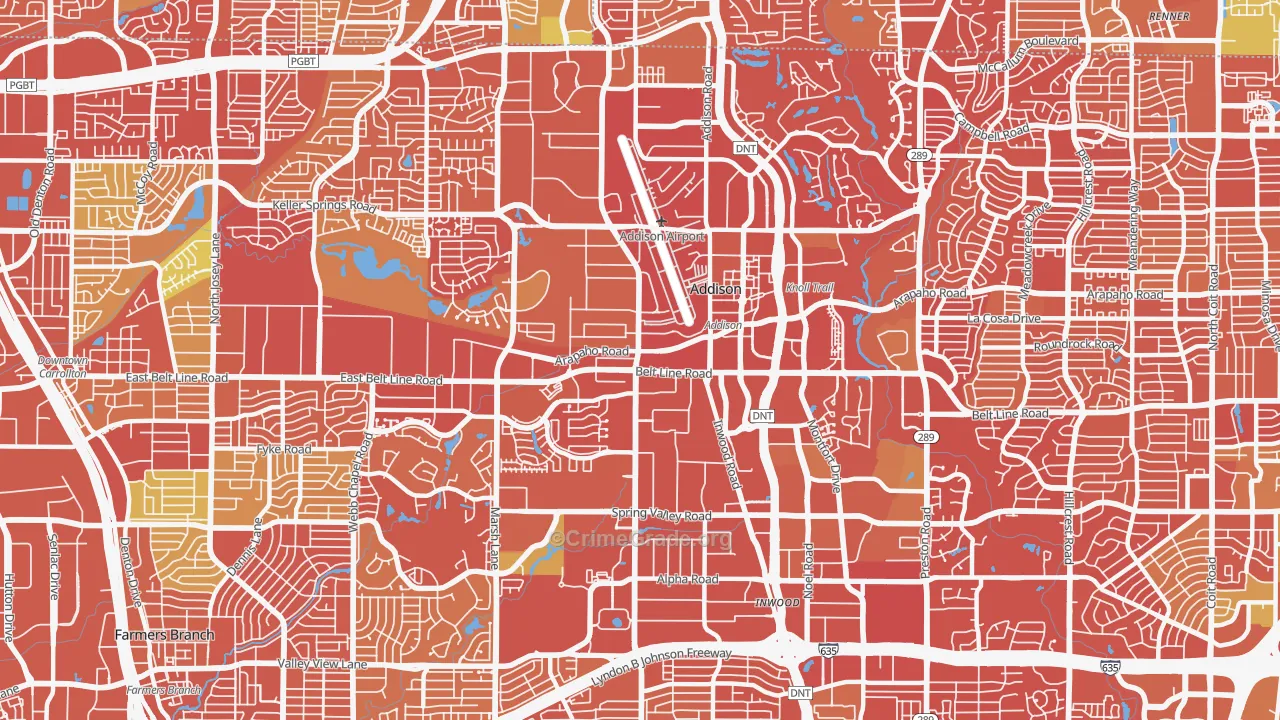 Addison, TX Map of Drug-Related Crime Rates