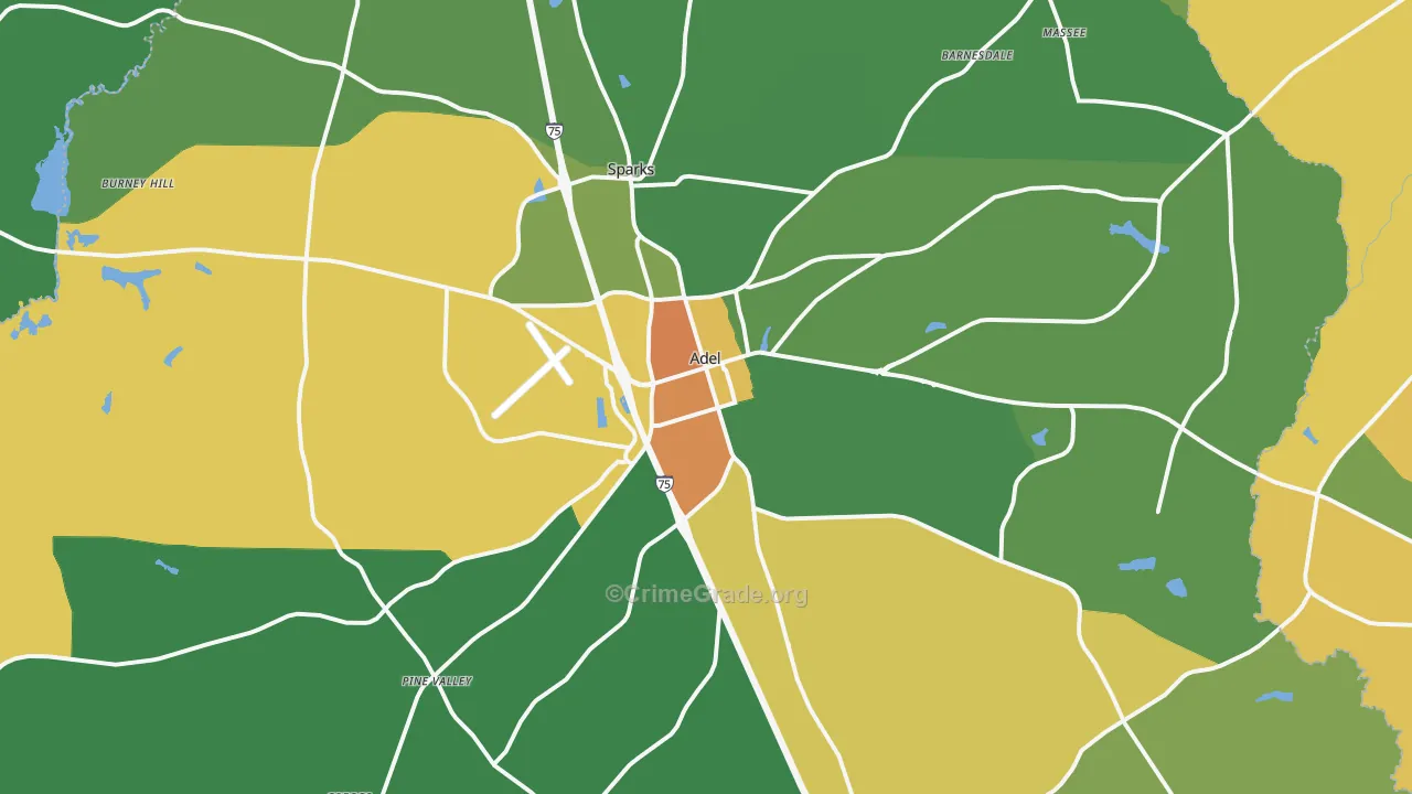 Adel, GA Map of Drug-Related Crime Rates