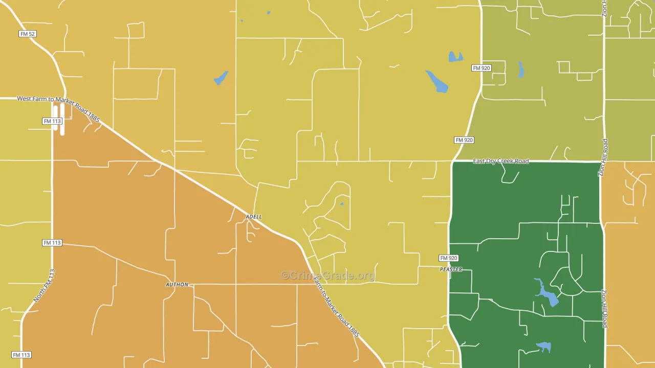 Adell, TX Map of Drug-Related Crime Rates
