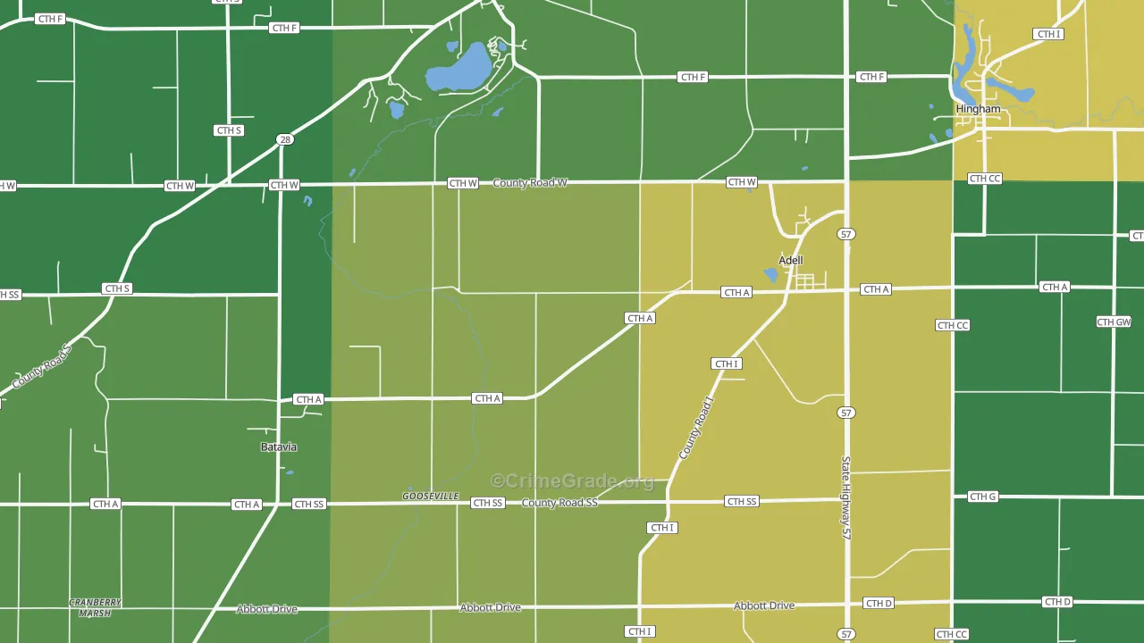 Adell, WI Map of Drug-Related Crime Rates