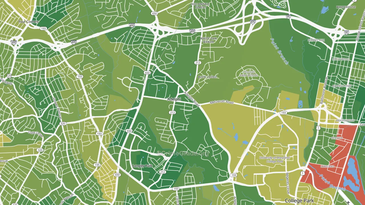 Adelphi, MD Map of Drug-Related Crime Rates