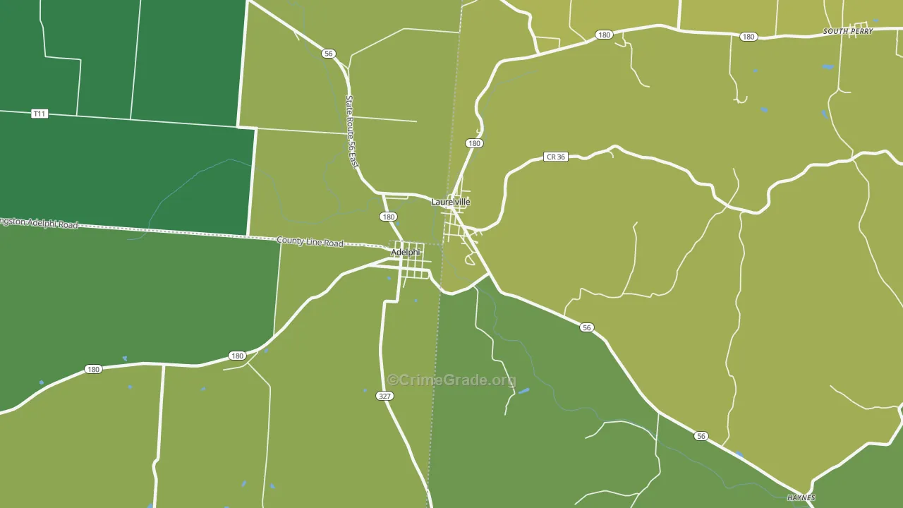 Adelphi, OH Map of Drug-Related Crime Rates