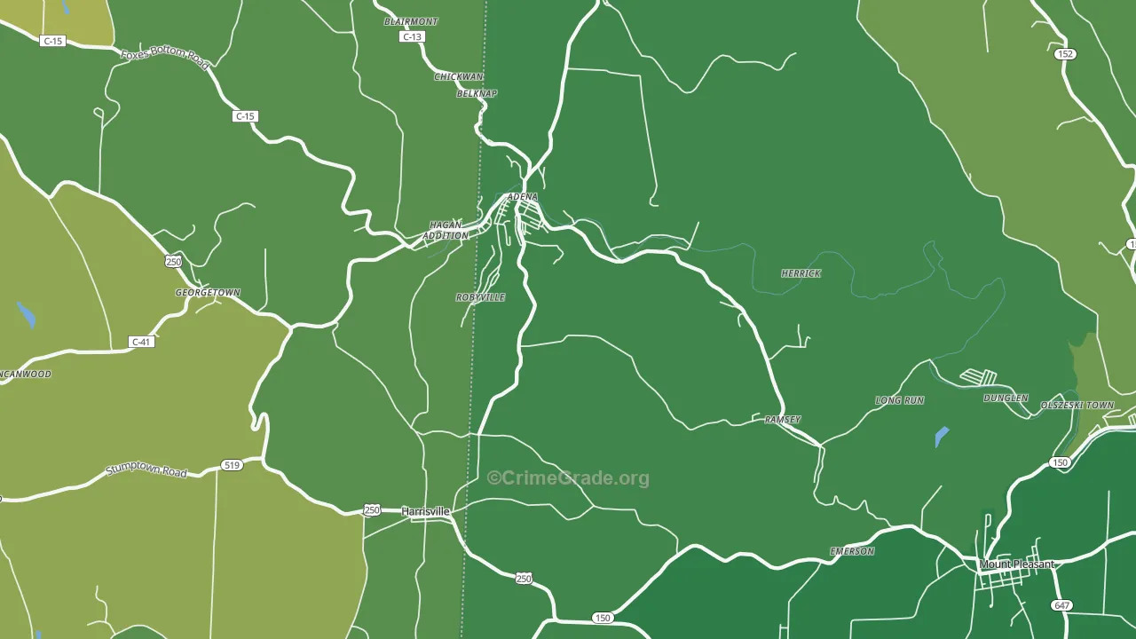 Adena, OH Map of Drug-Related Crime Rates