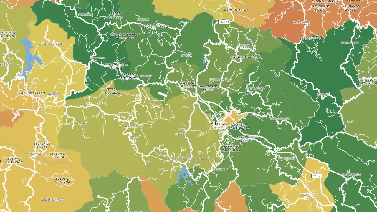 Adjuntas Municipio, PR Map of Drug-Related Crime Rates