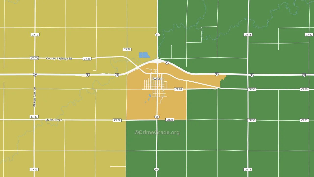 Adrian, MN Map of Drug-Related Crime Rates