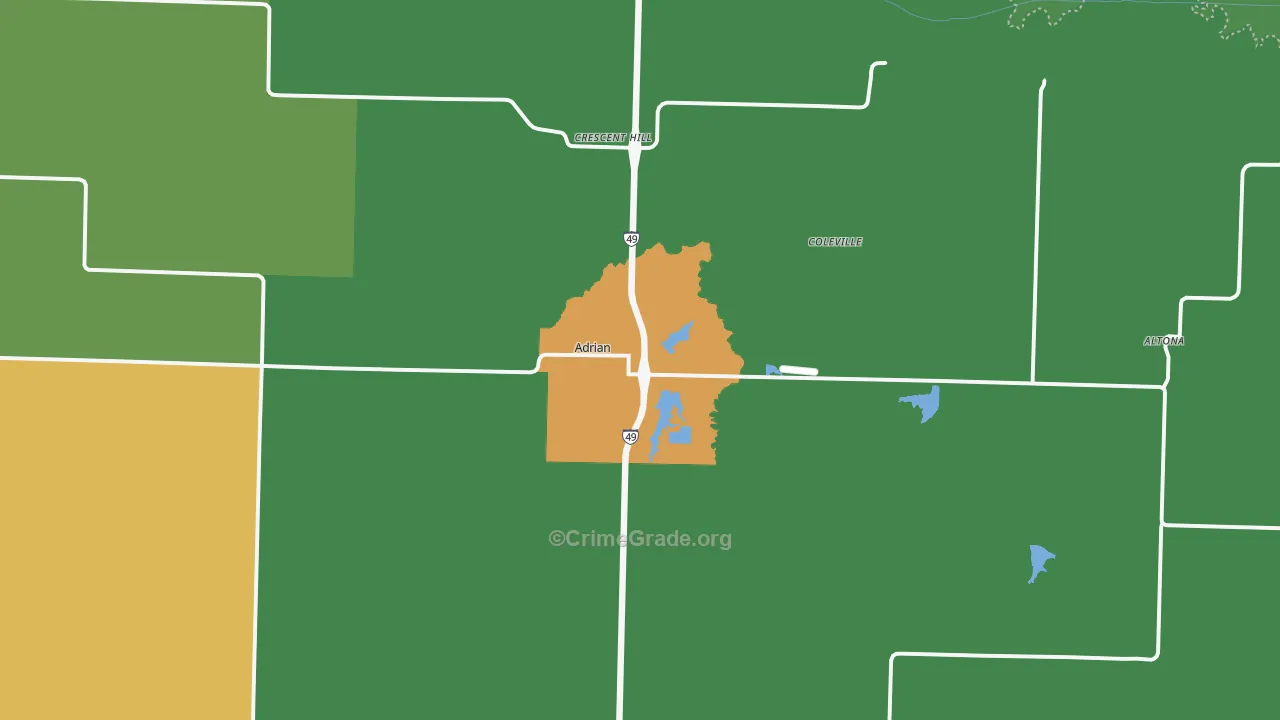 Adrian, MO Map of Drug-Related Crime Rates