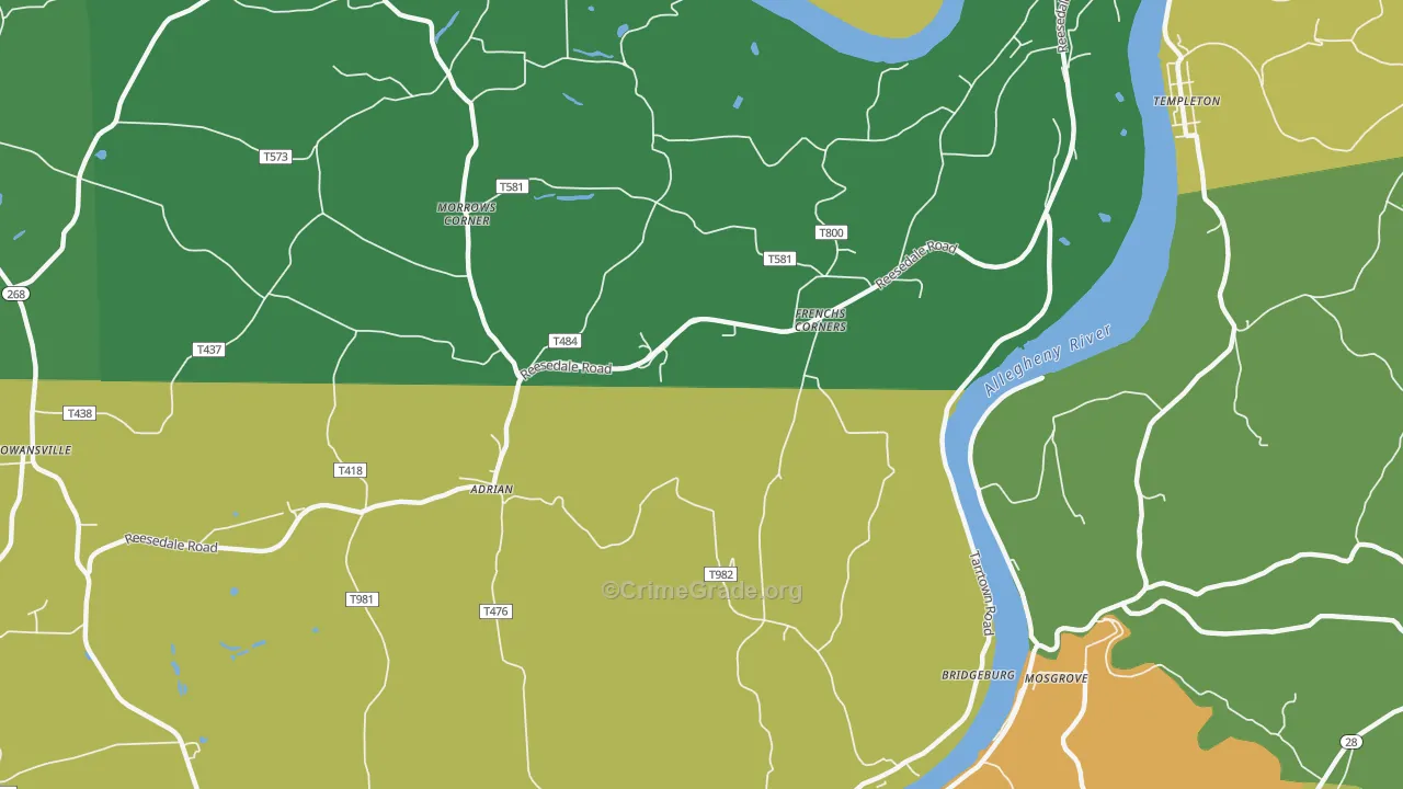 Adrian, PA Map of Drug-Related Crime Rates