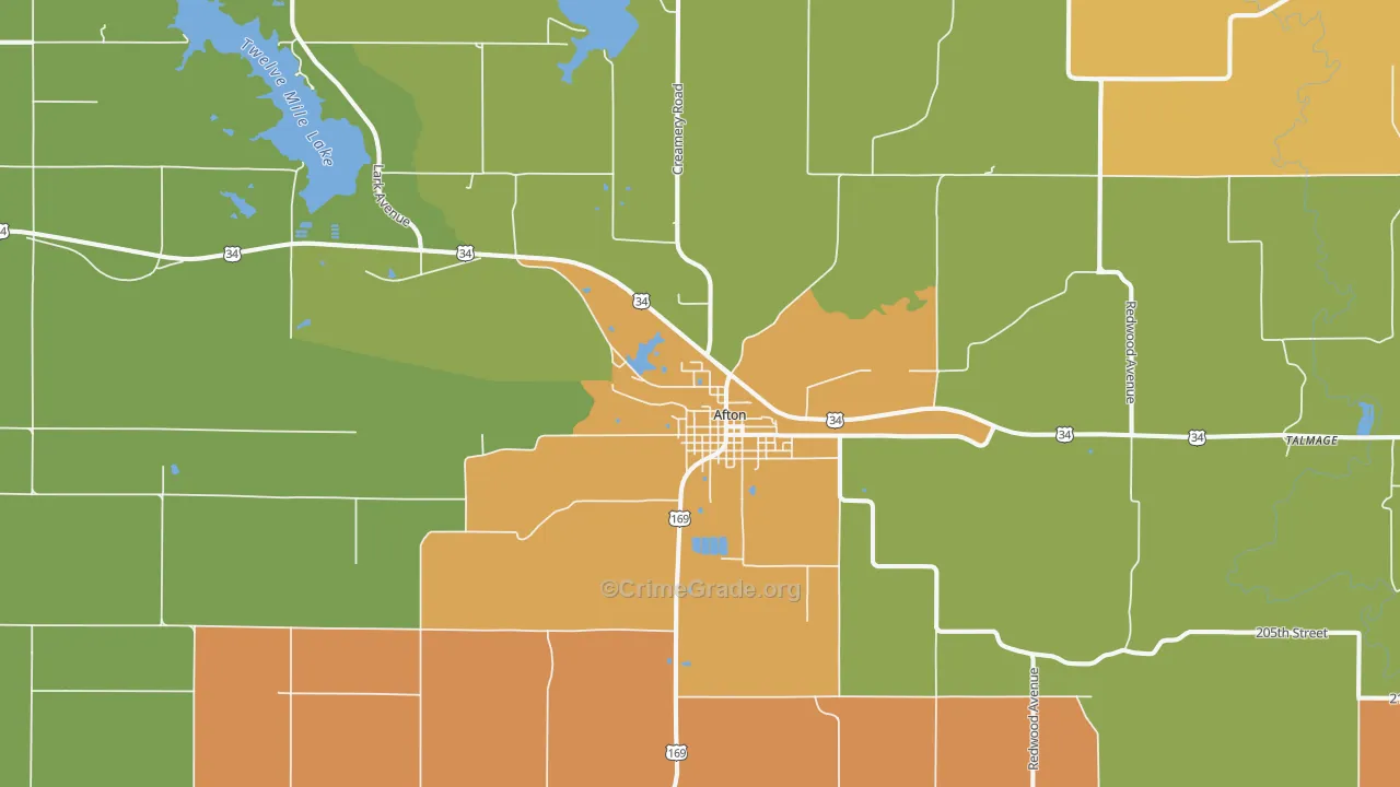 Afton, IA Map of Drug-Related Crime Rates