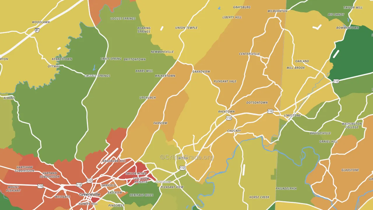 Afton, TN Map of Drug-Related Crime Rates