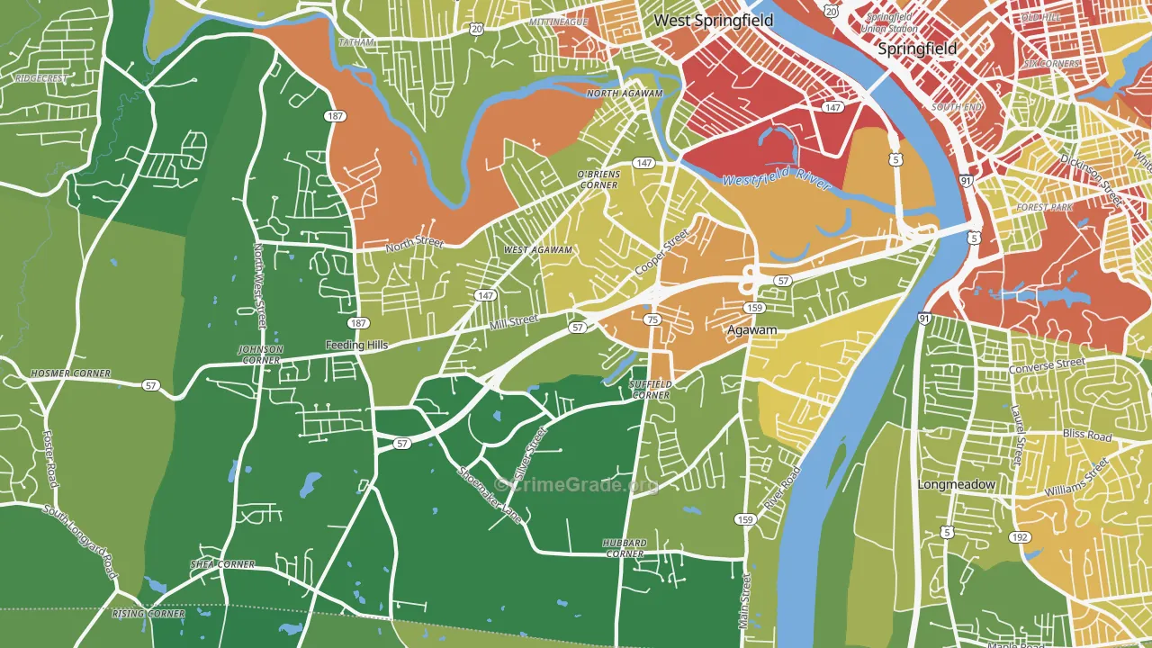 Agawam Town, MA Map of Drug-Related Crime Rates
