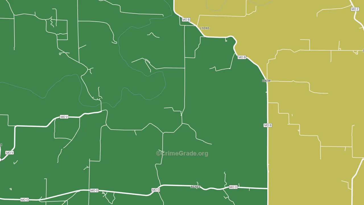 Agnes, MO Map of Drug-Related Crime Rates