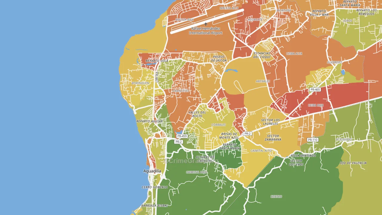 Aguadilla, PR Map of Drug-Related Crime Rates