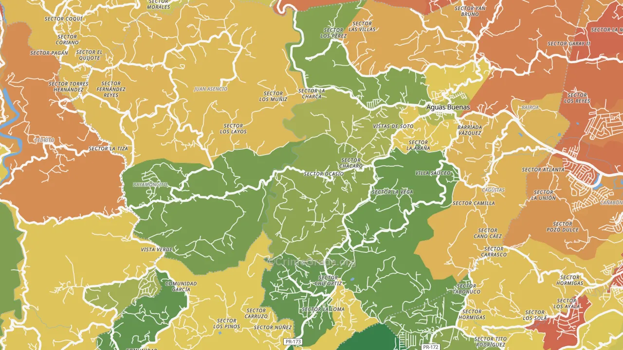 Aguas Buenas, PR Map of Drug-Related Crime Rates