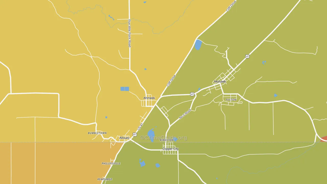 Ahmeek, MI Map of Drug-Related Crime Rates