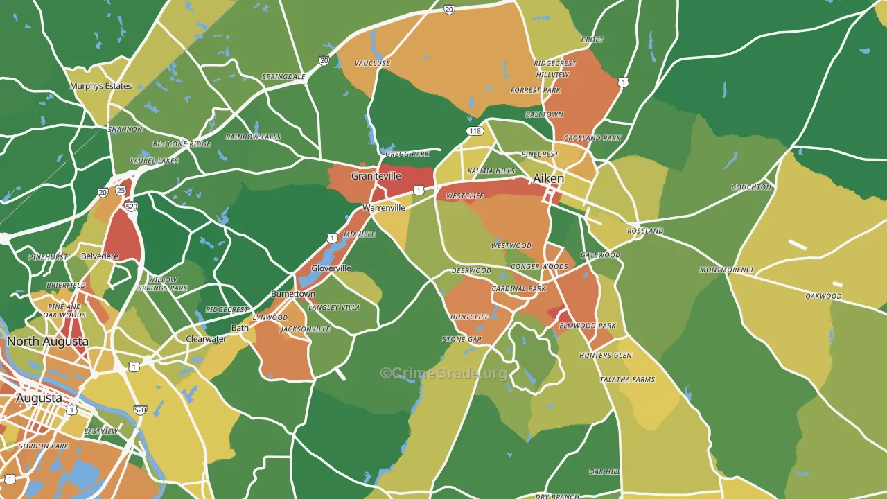 Aiken County, SC Map of Drug-Related Crime Rates