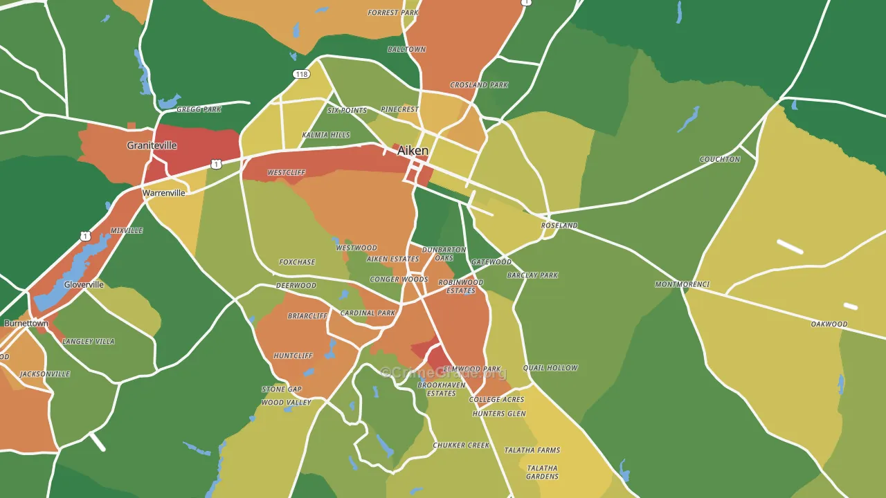 Aiken, SC Map of Drug-Related Crime Rates