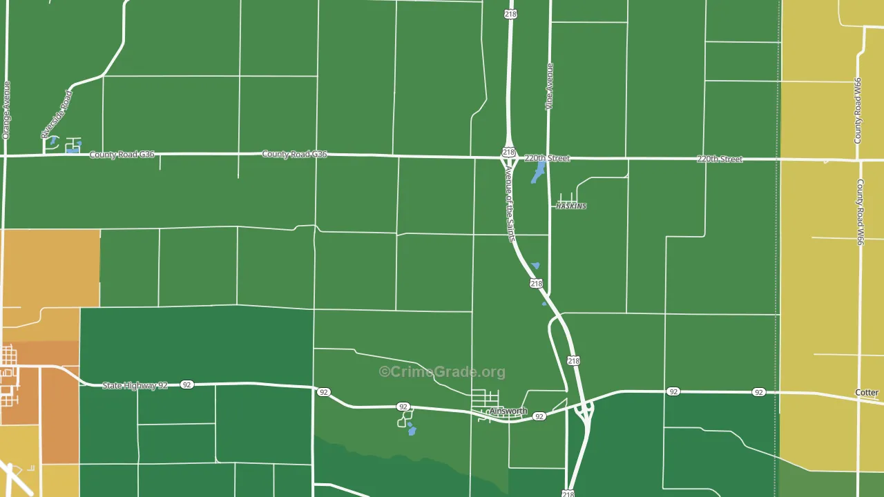 Ainsworth, IA Map of Drug-Related Crime Rates
