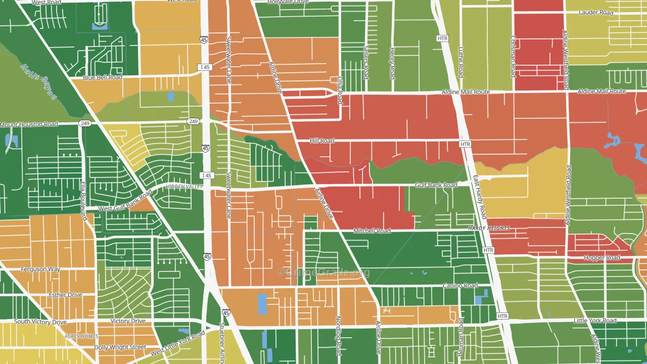 Airline, Houston, TX Map of Drug-Related Crime Rates