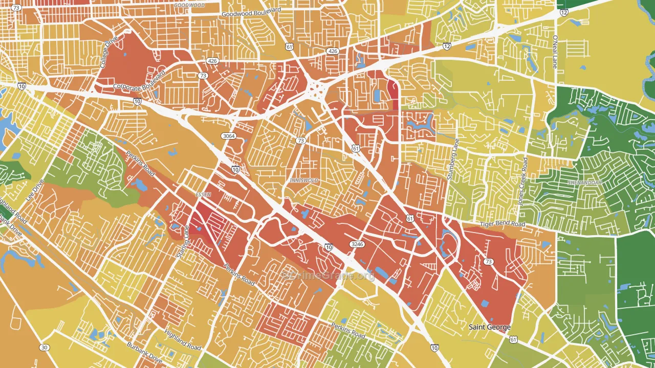 Airline-Jefferson, Baton Rouge, LA Map of Drug-Related Crime Rates