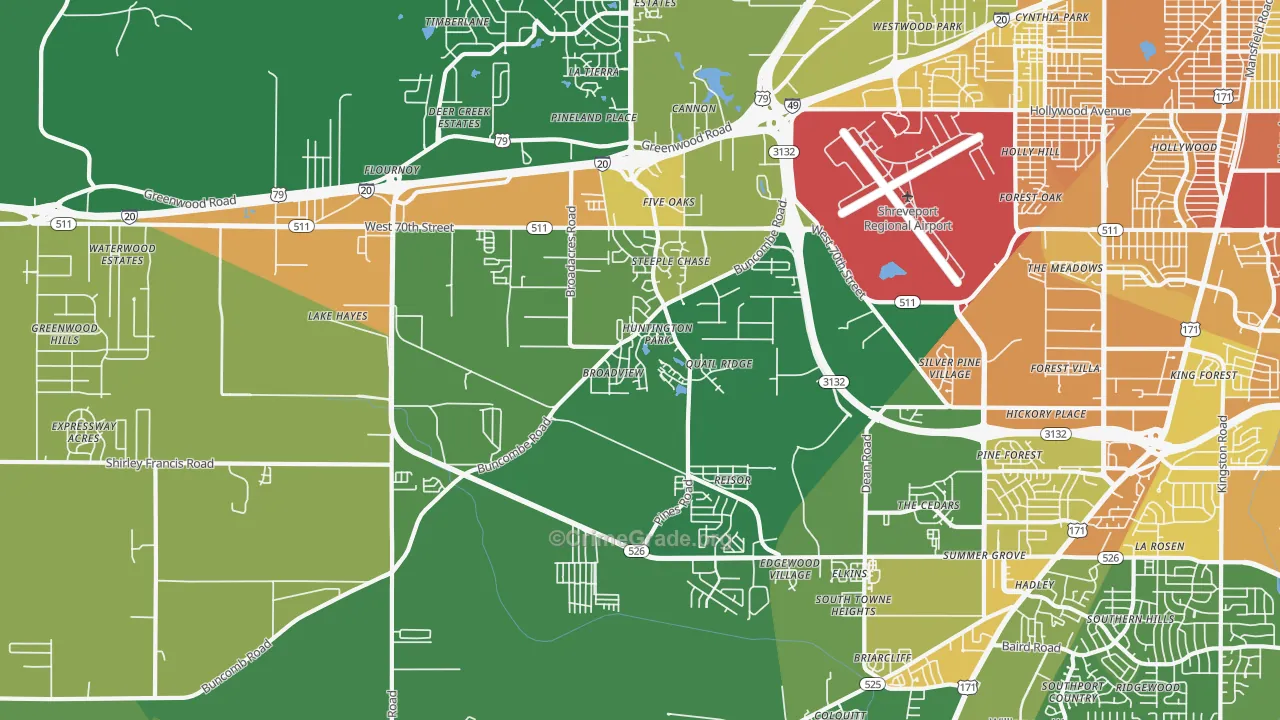 Airport-Pines Road, Shreveport, LA Map of Drug-Related Crime Rates