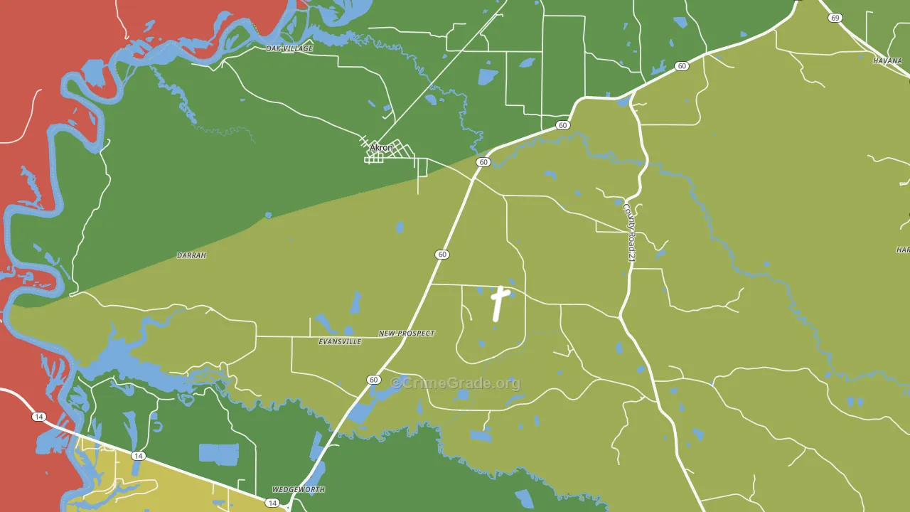 Akron, AL Map of Drug-Related Crime Rates