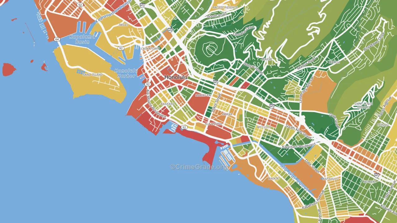 Ala Moana-Kakaako, Honolulu, HI Map of Drug-Related Crime Rates