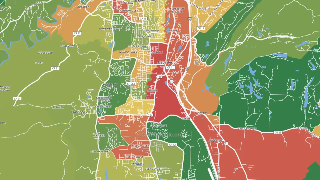 Alabaster, AL Map of Drug-Related Crime Rates