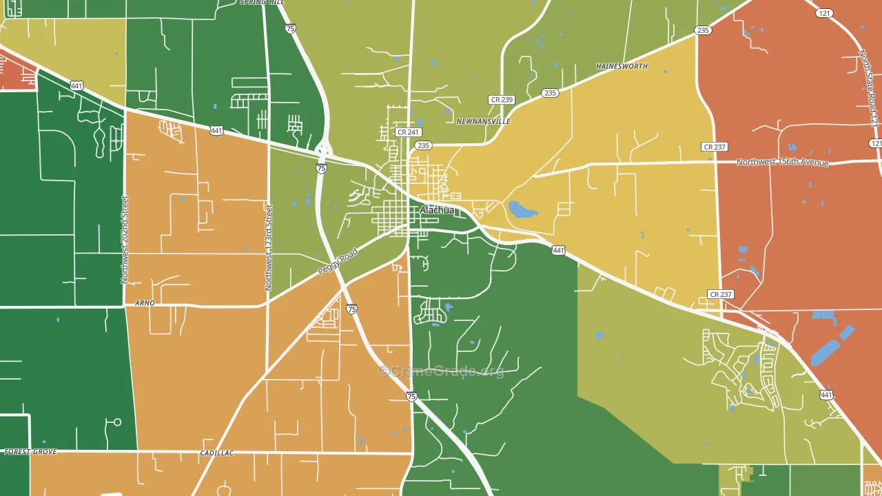 Alachua, FL Map of Drug-Related Crime Rates