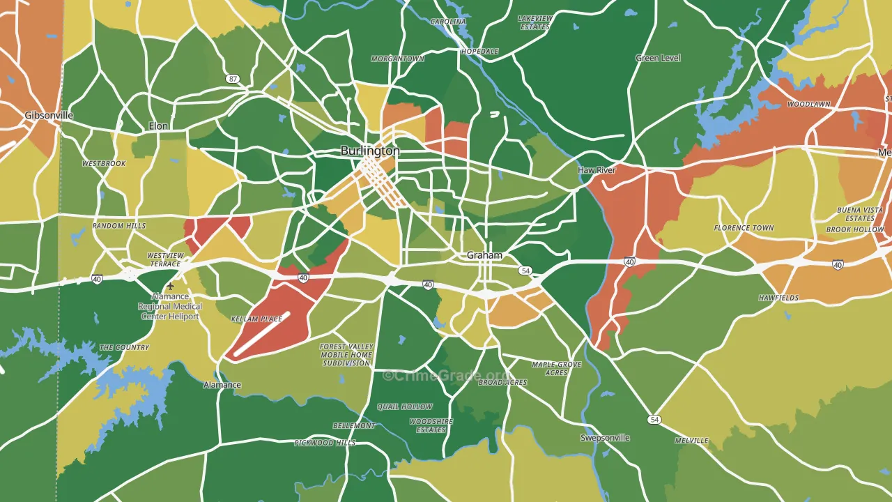 Alamance County, NC Map of Drug-Related Crime Rates