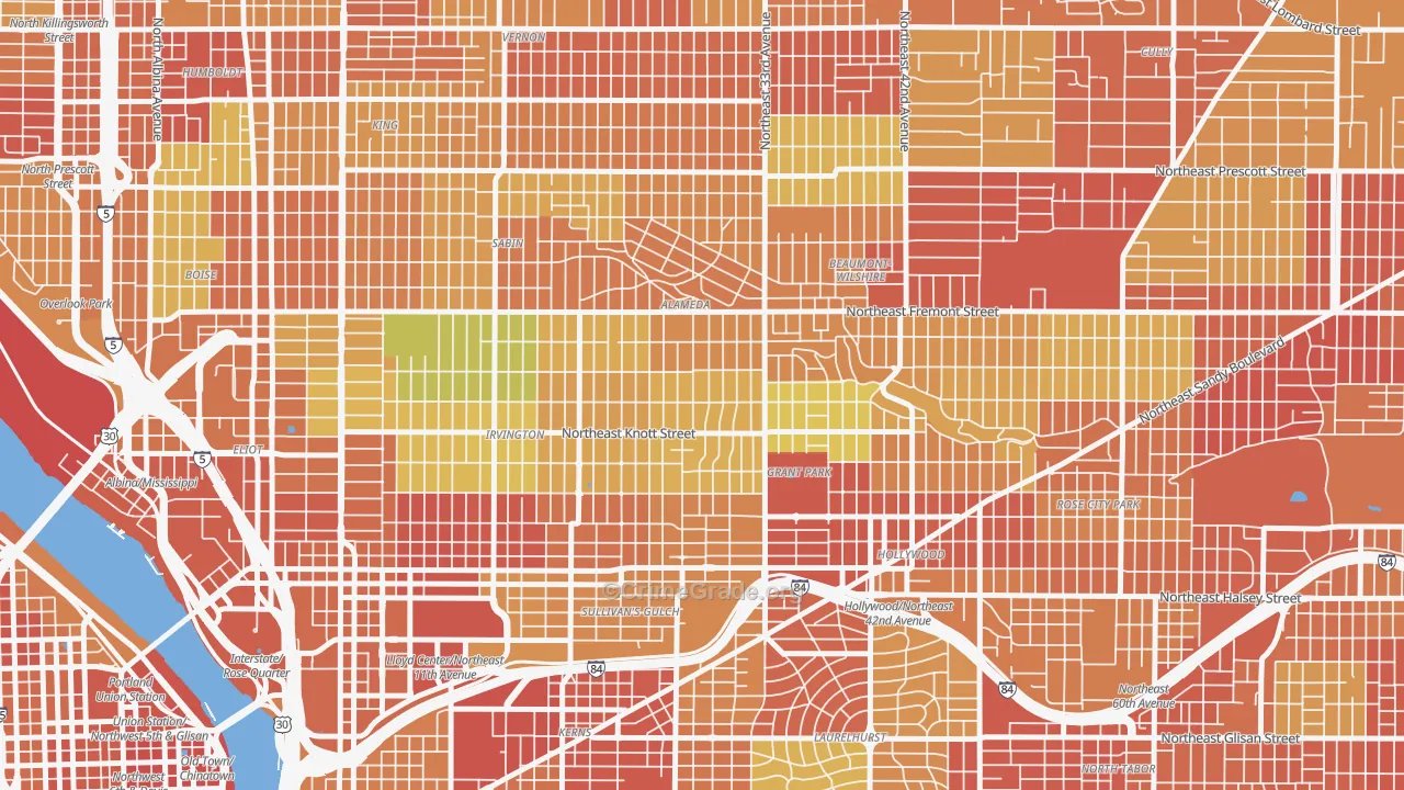Alameda, Portland, OR Map of Drug-Related Crime Rates