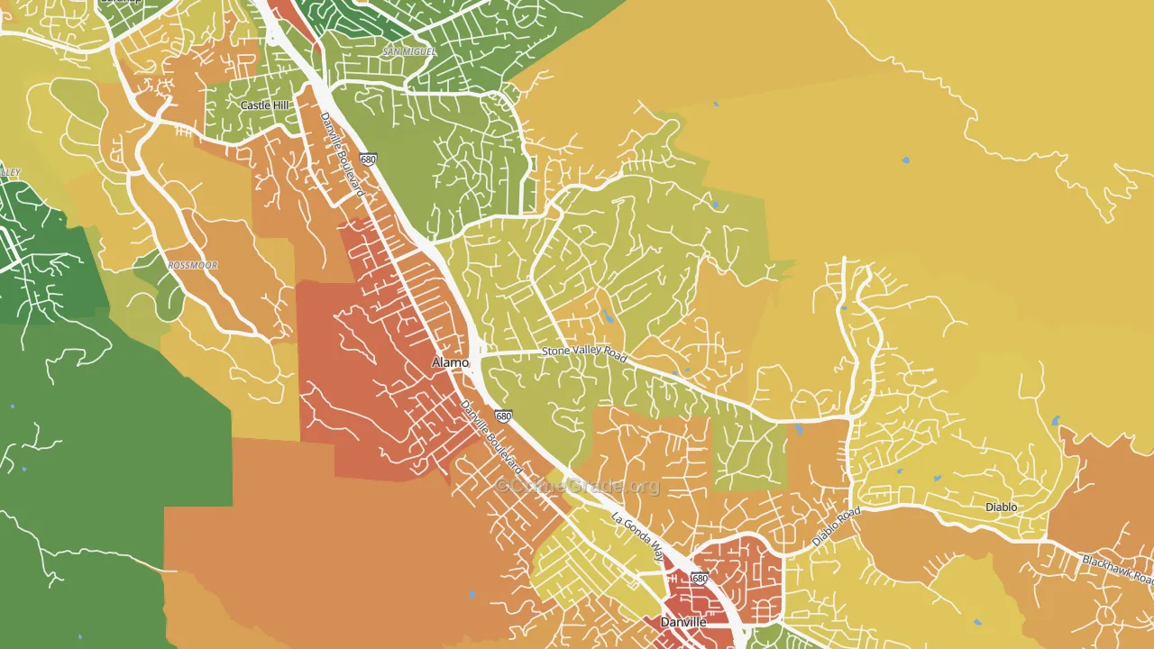 Alamo, CA Map of Drug-Related Crime Rates