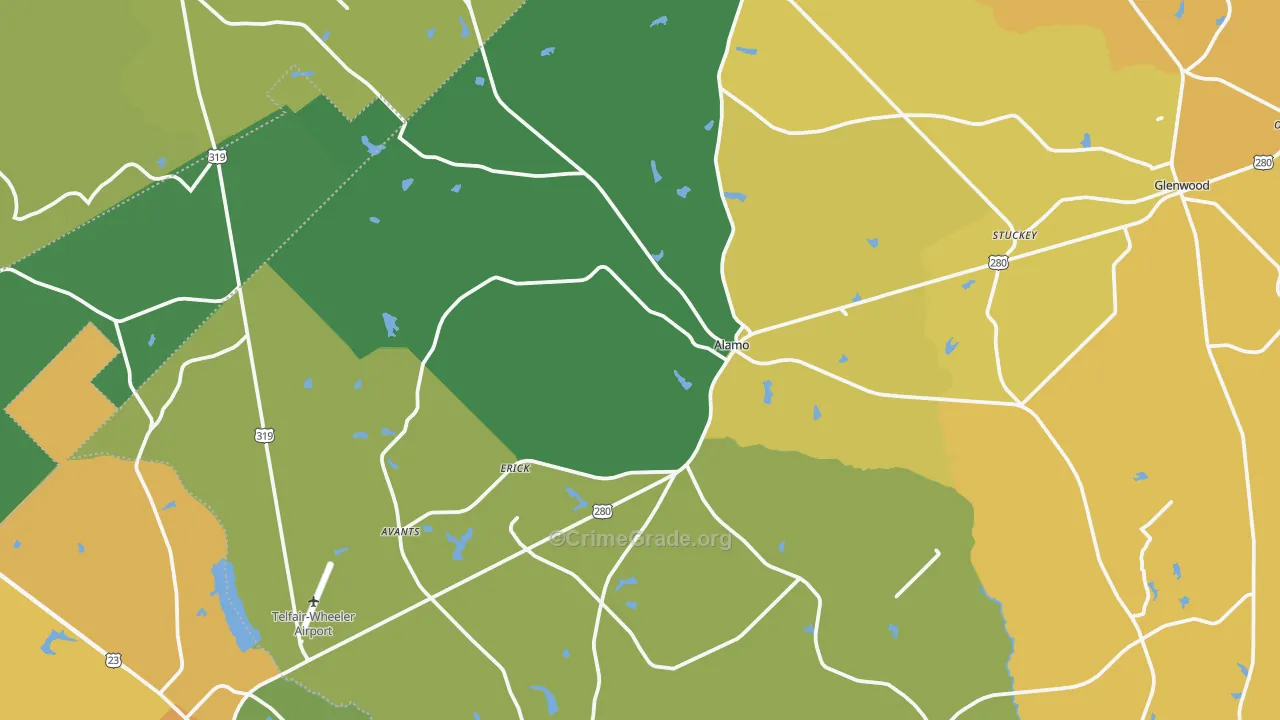 Alamo, GA Map of Drug-Related Crime Rates