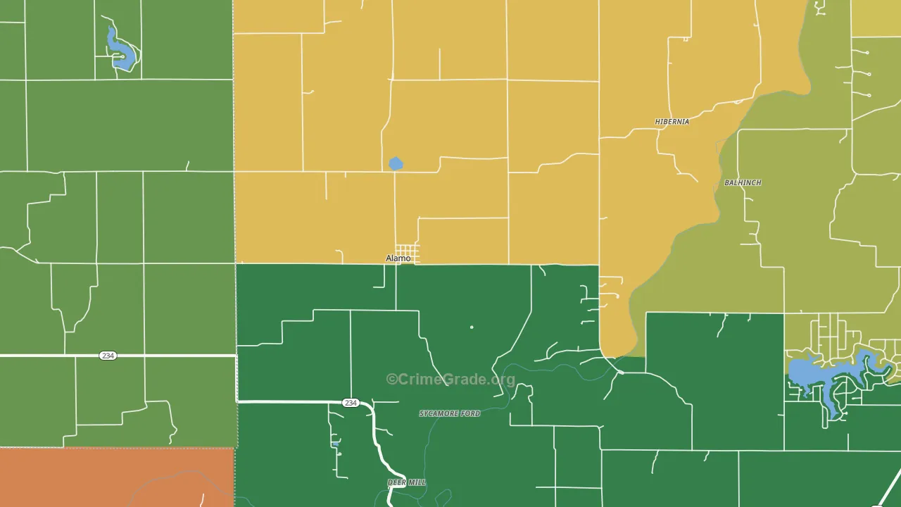 Alamo, IN Map of Drug-Related Crime Rates