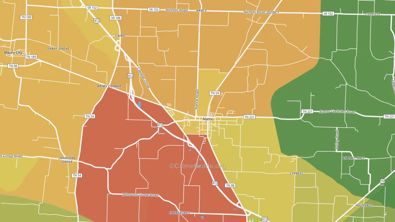 Alamo, TN Map of Drug-Related Crime Rates