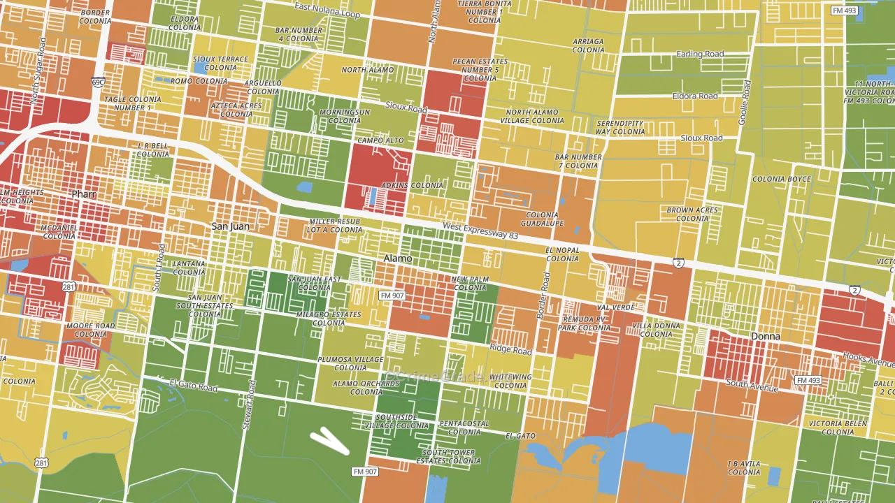 Alamo, TX Map of Drug-Related Crime Rates