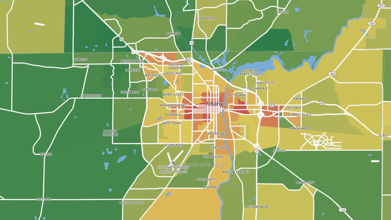 Albany, GA Map of Drug-Related Crime Rates