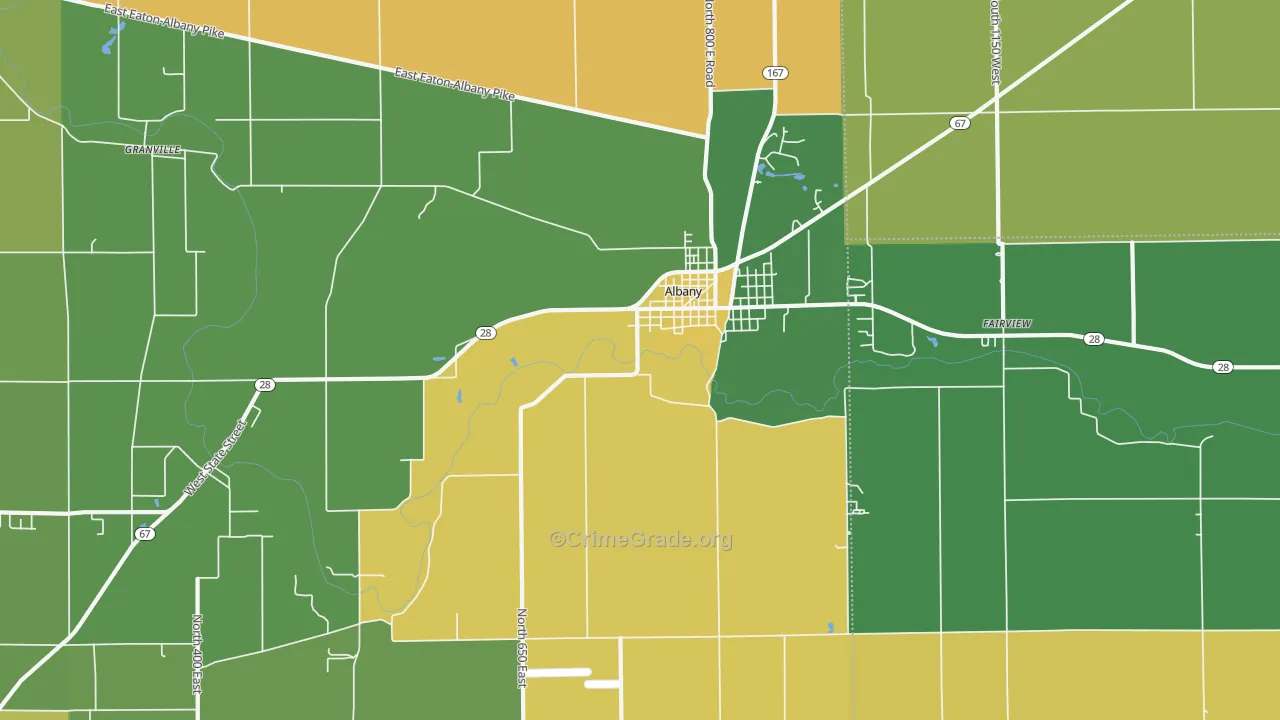 Albany, IN Map of Drug-Related Crime Rates