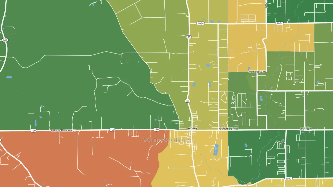 Albany, LA Map of Drug-Related Crime Rates