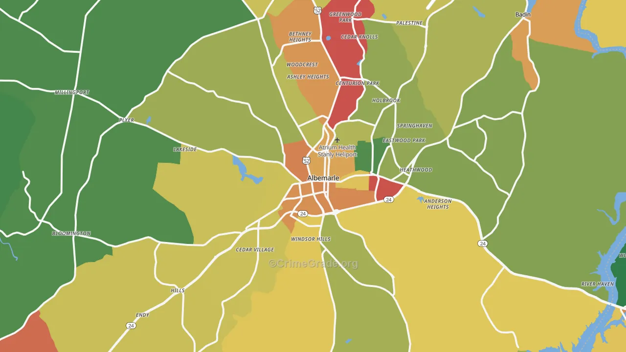 Albemarle, NC Map of Drug-Related Crime Rates