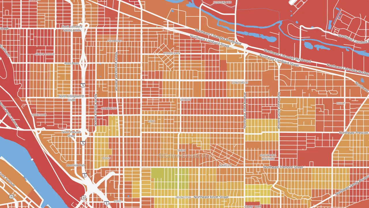 Alberta, Portland, OR Map of Drug-Related Crime Rates