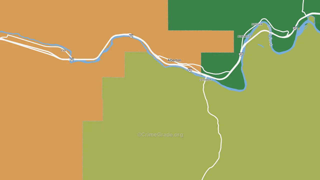 Alberton, MT Map of Drug-Related Crime Rates