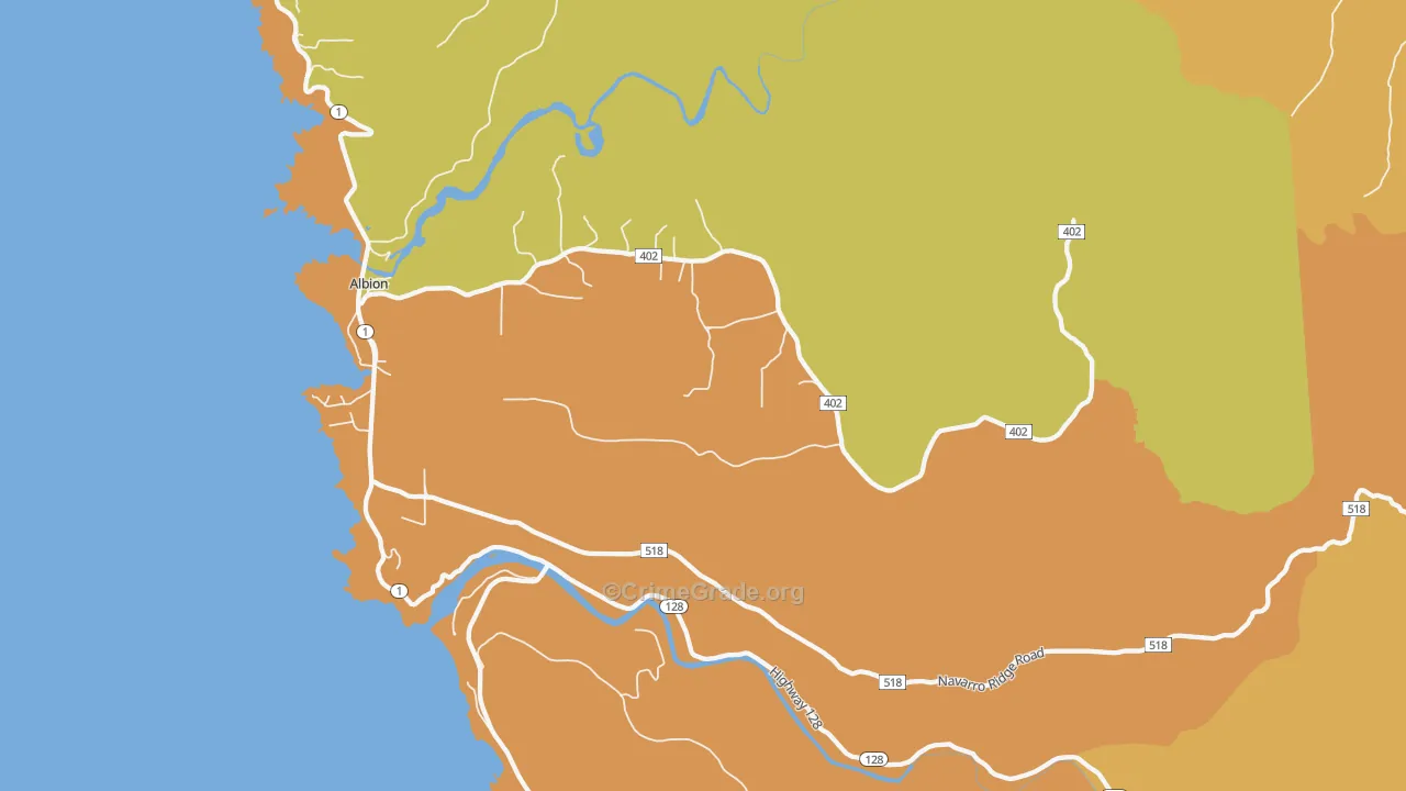 Albion, CA Map of Drug-Related Crime Rates