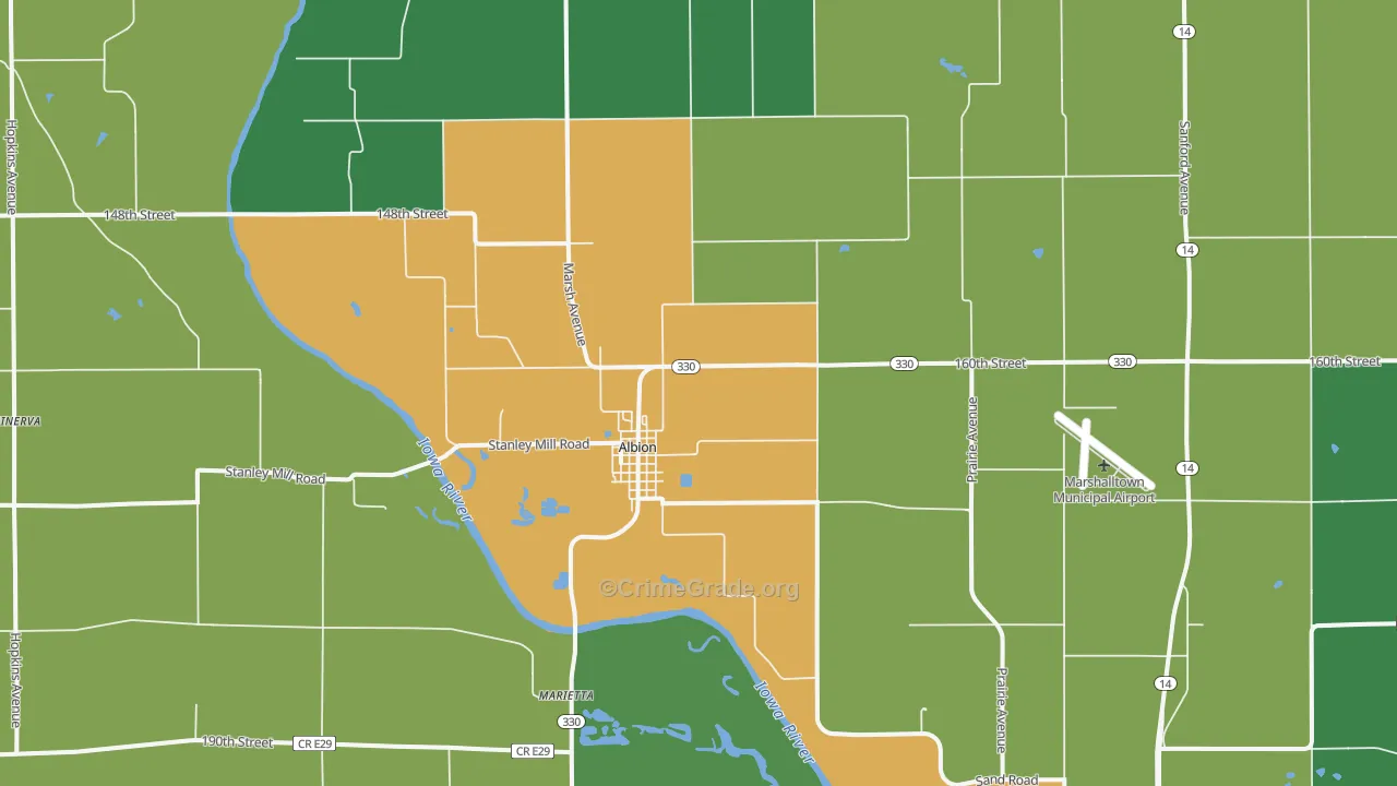 Albion, IA Map of Drug-Related Crime Rates