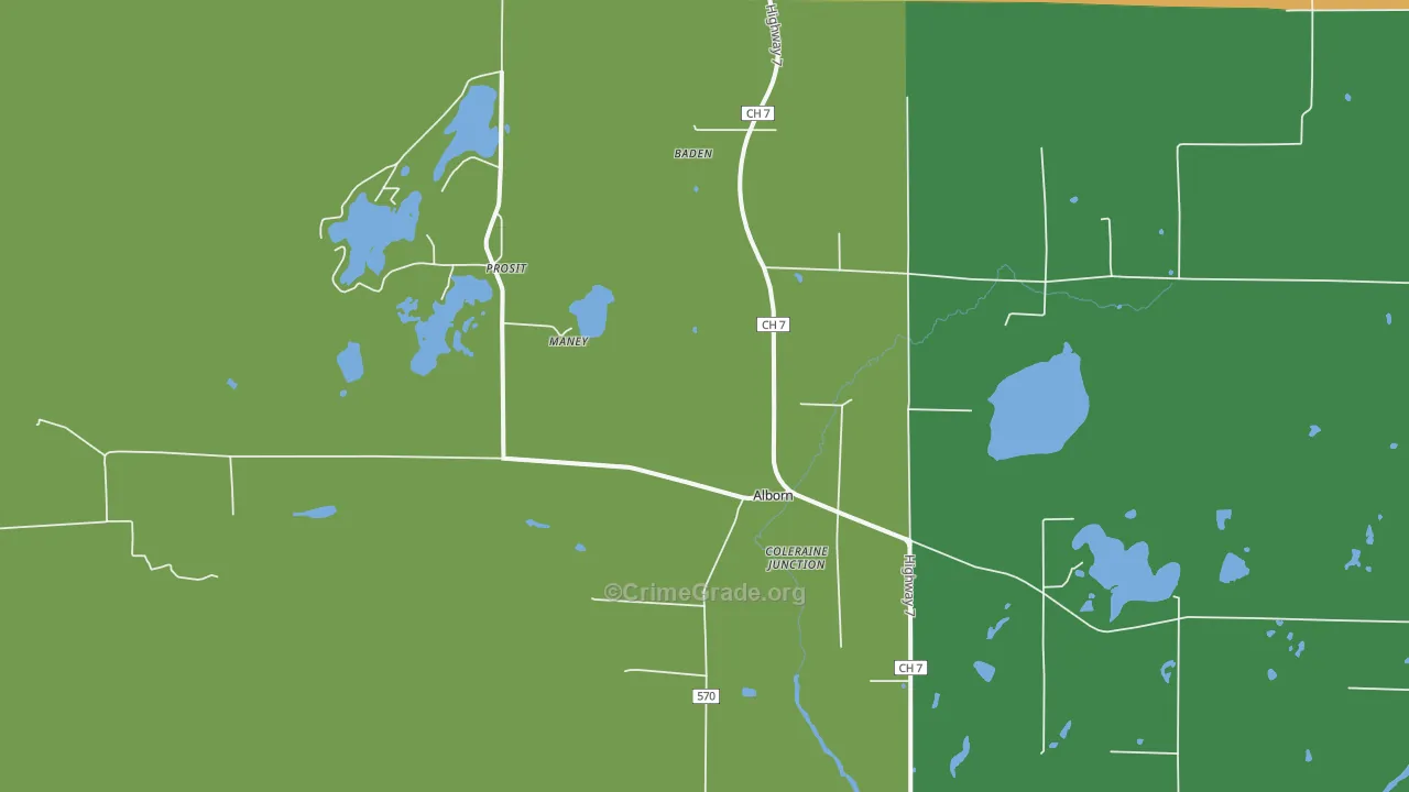 Alborn, MN Map of Drug-Related Crime Rates
