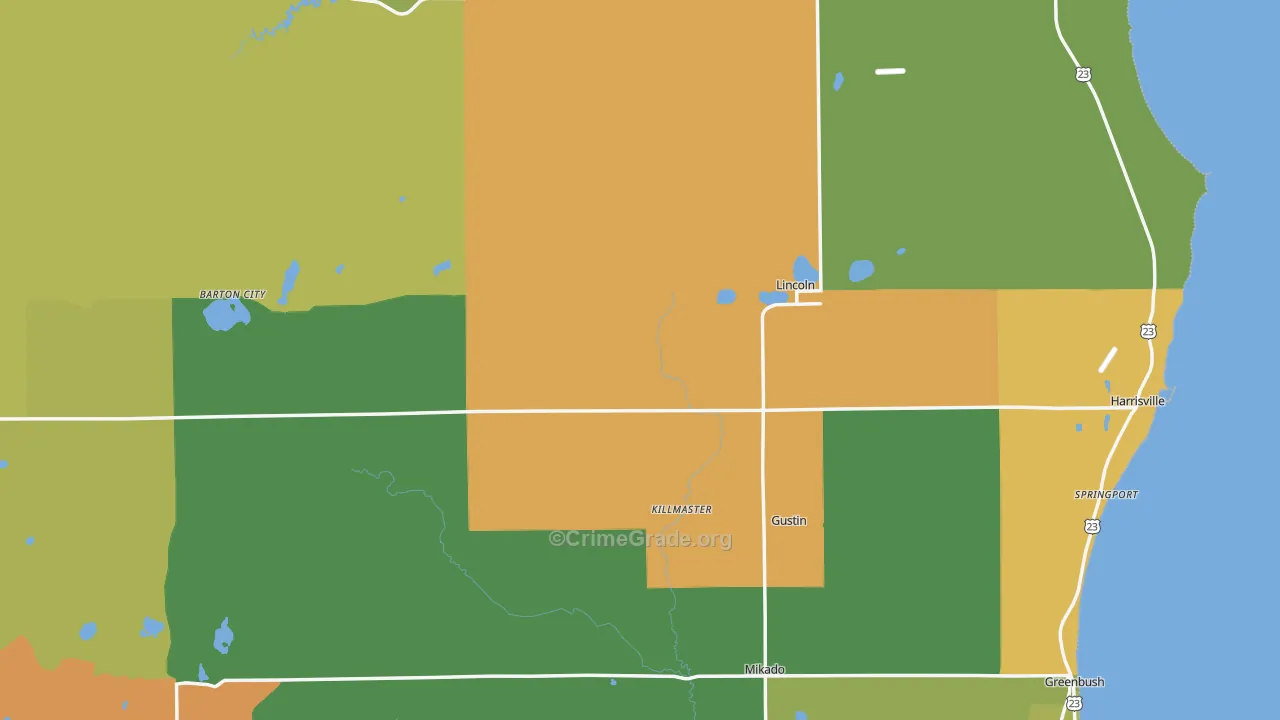 Alcona County, MI Map of Drug-Related Crime Rates