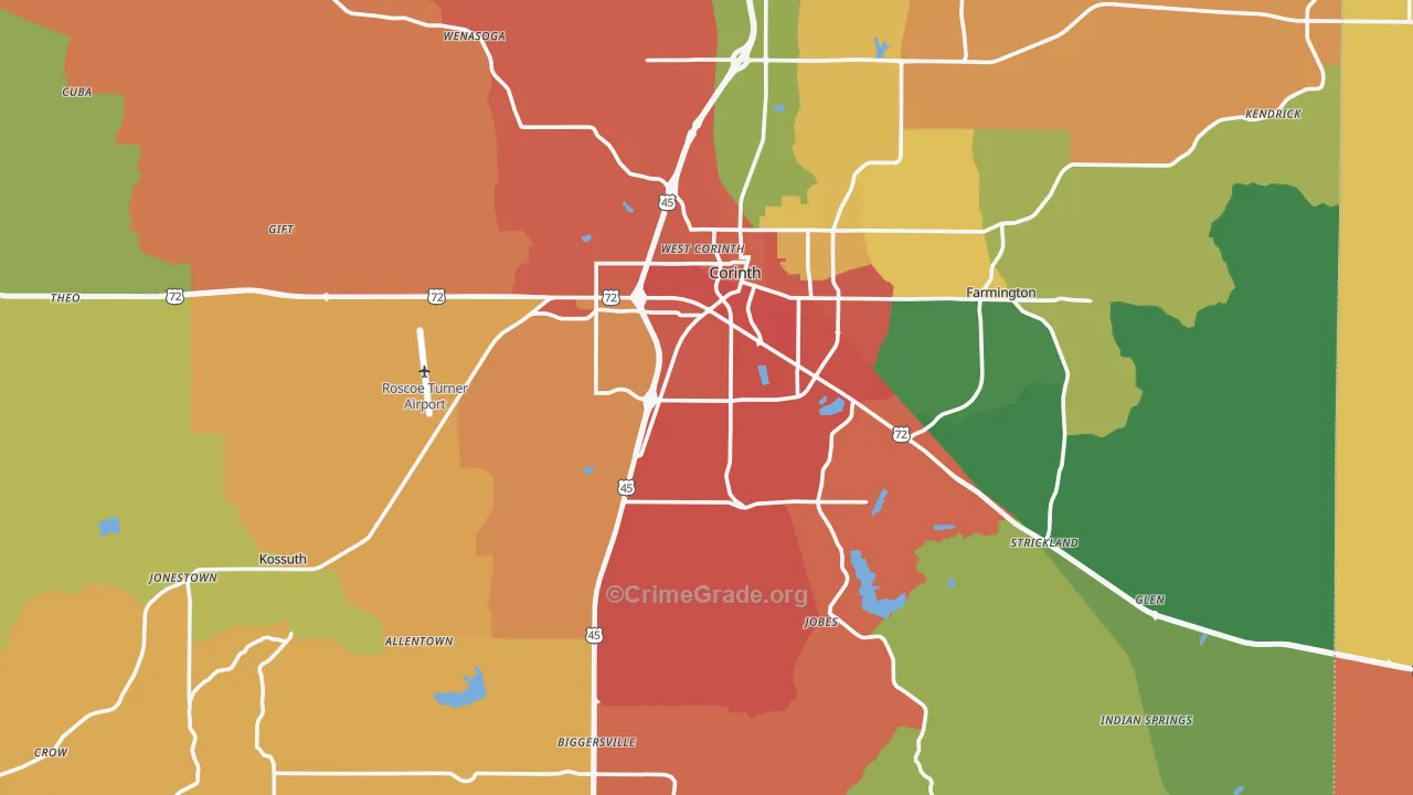 Alcorn County, MS Map of Drug-Related Crime Rates