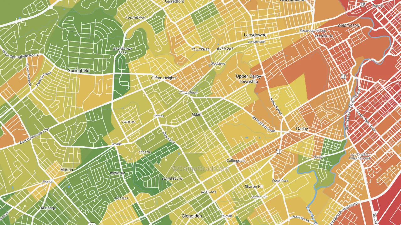 Aldan, PA Map of Drug-Related Crime Rates