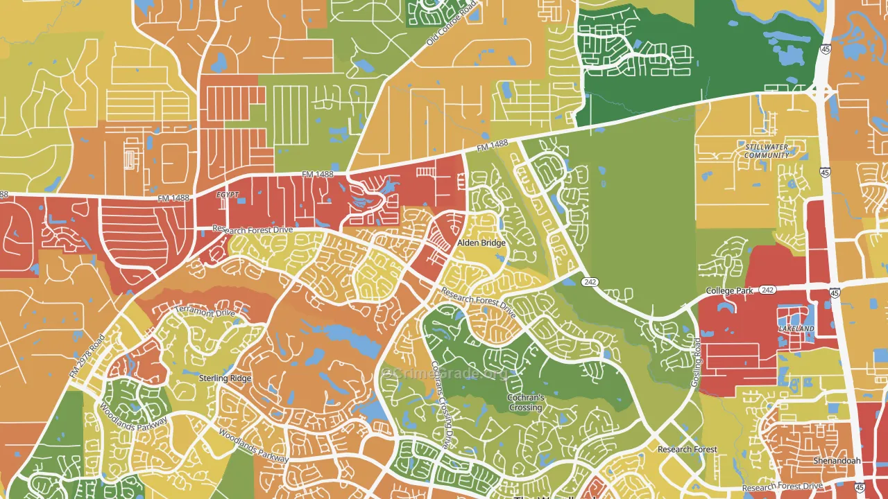 Alden Bridge, The Woodlands, TX Map of Drug-Related Crime Rates